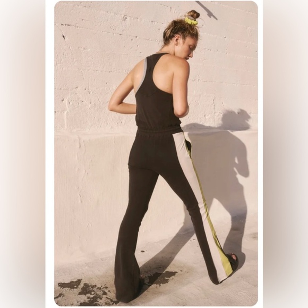 Free People FP Movement new Flow black combo Flare Onesie racerback jumpsuit szS
